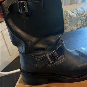 Men's Black Leather Buckle Boots